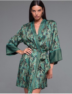 Короткий халат из шёлка с вискозой Mia-Amore AMINA 4103, Цвет: изумрудный, Размеры: S/M
