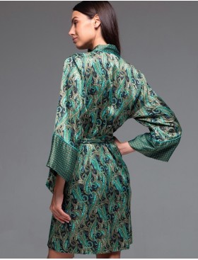 Короткий халат из шёлка с вискозой Mia-Amore AMINA 4103, Цвет: изумрудный, Размеры: S/M, изображение 2