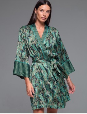 Короткий халат из шёлка с вискозой Mia-Amore AMINA 4103, Цвет: изумрудный, Размеры: S/M, изображение 3