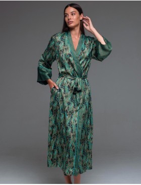 Длинный халат из шёлка с вискозой Mia-Amore AMINA 4109, Цвет: изумрудный, Размеры: L/XL