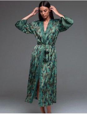 Длинный халат из шёлка с вискозой Mia-Amore AMINA 4109, Цвет: изумрудный, Размеры: L/XL, изображение 3