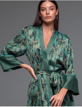 Длинный халат из шёлка с вискозой Mia-Amore AMINA 4109, Цвет: изумрудный, Размеры: L/XL, изображение 4