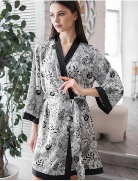 Короткий халат-кимоно Mia-Amore CHARLINE 4093, Цвет: черно-белый, Размеры: L/XL