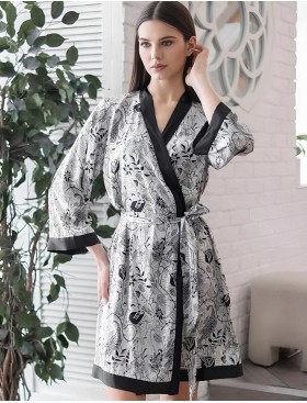 Короткий халат-кимоно Mia-Amore CHARLINE 4093, Цвет: черно-белый, Размеры: L/XL, изображение 3