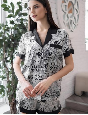 Шёлковый комплект с шортами Mia-Amore CHARLINE 4094, Цвет: черно-белый, Размеры: S, изображение 3