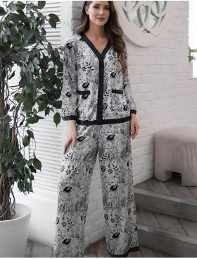 Комплект шелковый с брюками Mia-Amore CHARLINE 4096, Цвет: черно-белый, Размеры: S