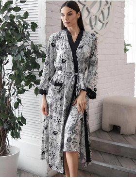 Длинный халат-кимоно Mia-Amore CHARLINE 4099, Цвет: черно-белый, Размеры: 2XL/3XL