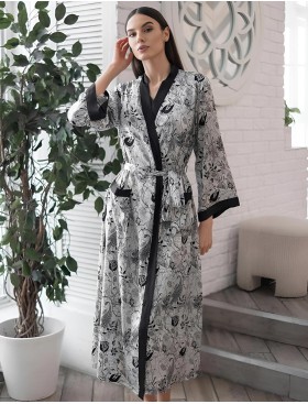 Длинный халат-кимоно Mia-Amore CHARLINE 4099, Цвет: черно-белый, Размеры: 2XL/3XL, изображение 3