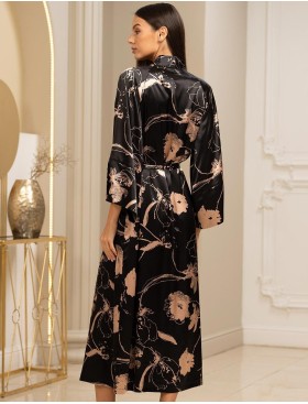 Шёлковый длинный халат Mia-Amore LEILA 4479, Цвет: черный, Размеры: 4XL/5XL, изображение 2