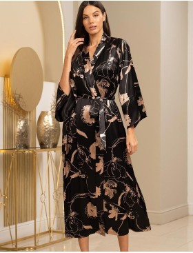 Шёлковый длинный халат Mia-Amore LEILA 4479, Цвет: черный, Размеры: 4XL/5XL, изображение 3