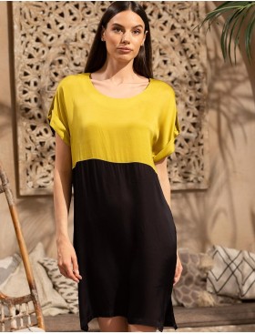 Туника из шёлка с вискозой Mia-Amore ORCHIDS 4197, Цвет: черный+желтый, Размеры: 2XL/3XL