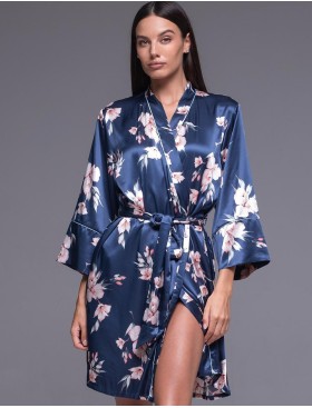 Атласный запашной халат Mia-Amore VIOLA 7503, Цвет: синий, Размеры: 2XL/3XL