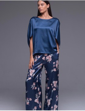 Атласная пижама блуза и брюки Mia-Amore VIOLA 7504, Цвет: синий, Размеры: M