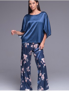 Атласная пижама блуза и брюки Mia-Amore VIOLA 7504, Цвет: синий, Размеры: M, изображение 3