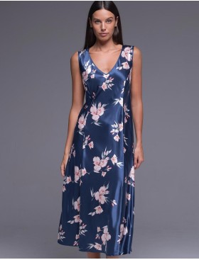 Длинная атласная сорочка Mia-Amore VIOLA 7508, Цвет: синий, Размеры: 3XL