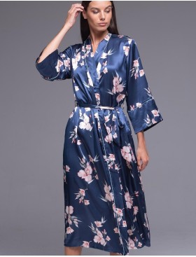 Длинный атласный халат Mia-Amore VIOLA 7509, Цвет: синий, Размеры: 4XL/5XL