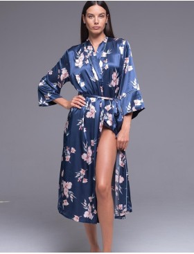 Длинный атласный халат Mia-Amore VIOLA 7509, Цвет: синий, Размеры: 4XL/5XL, изображение 3