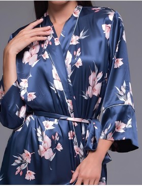 Длинный атласный халат Mia-Amore VIOLA 7509, Цвет: синий, Размеры: 4XL/5XL, изображение 4