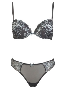Комплект Sielei FLOWER LACE 76347 пуш-ап + бразилиана antracite, Цвет: antracite (темно-сер, Размеры: 80B, изображение 2