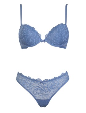 Комплект Sielei ROSES LACE 76243 пуш-ап + стринги denim, Цвет: denim (голубой), Размеры: 70B, изображение 2