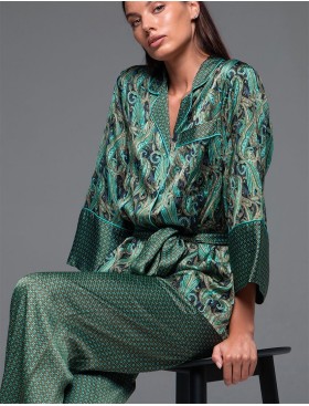 Шёлковая пижама с брюками Mia-Amore AMINA 4106, Цвет: изумрудный, Размеры: S