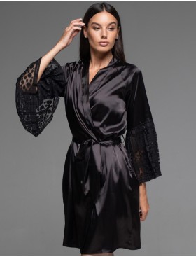 Халат с кружевным рукавом Mia-Amore EMMA 7473, Цвет: черный, Размеры: 2XL, изображение 3