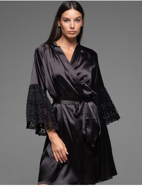 Халат с кружевным рукавом Mia-Amore EMMA 7473, Цвет: черный, Размеры: 2XL, изображение 4