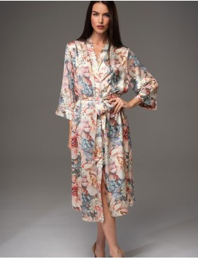 Длинный шёлковый халат Mia-Amore FLORIN 4489, Цвет: мультицвет, Размеры: 2XL/3XL