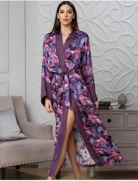 Длинный запашной халат Mia-Amore KAMEYA 4459, Цвет: сливовый, Размеры: 4XL/5XL
