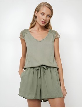 Пижама женская с шортами Aruelle ODELIA, Цвет: оливковый, Размеры: M
