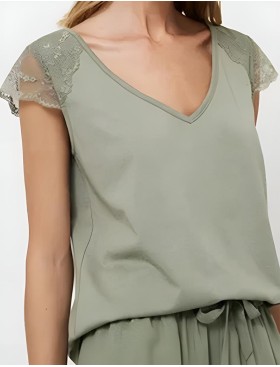 Пижама женская с шортами Aruelle ODELIA, Цвет: оливковый, Размеры: M, изображение 3