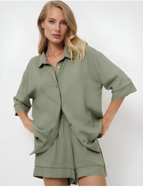 Пижама с шортами из вискозы Aruelle OLIVE, Цвет: оливковый, Размеры: L