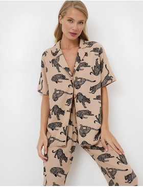 Пижама женская со штанами Aruelle SORAYA, Цвет: капучино/черный, Размеры: M