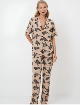 Пижама женская со штанами Aruelle SORAYA, Цвет: капучино/черный, Размеры: M, изображение 2