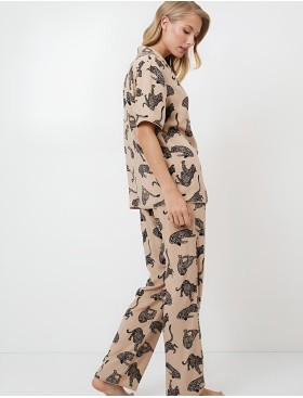 Пижама женская со штанами Aruelle SORAYA, Цвет: капучино/черный, Размеры: M, изображение 3