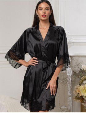 Атласный халат с кружевом Mia-Amore ADALIN 7553, Цвет: черный, Размеры: 2XL/3XL