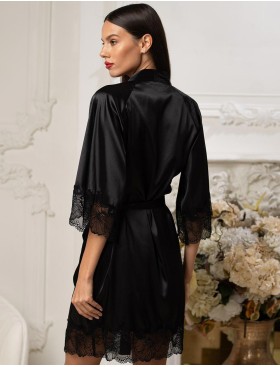 Атласный халат с кружевом Mia-Amore ADALIN 7553, Цвет: черный, Размеры: 2XL/3XL, изображение 2
