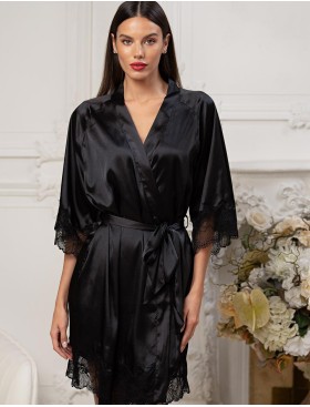 Атласный халат с кружевом Mia-Amore ADALIN 7553, Цвет: черный, Размеры: 2XL/3XL, изображение 3
