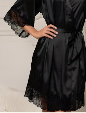 Атласный халат с кружевом Mia-Amore ADALIN 7553, Цвет: черный, Размеры: 2XL/3XL, изображение 4