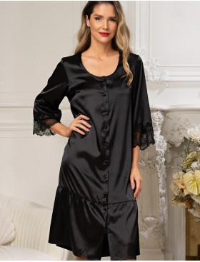 Атласный халат на пуговицах Mia-Amore ADALIN 7555, Цвет: черный, Размеры: L