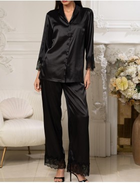 Пижама из черного атласа Mia-Amore ADALIN 7557, Цвет: черный, Размеры: 4XL, изображение 3