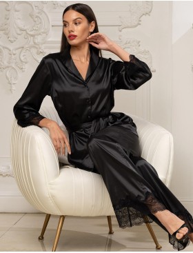 Пижама из черного атласа Mia-Amore ADALIN 7557, Цвет: черный, Размеры: 4XL, изображение 4