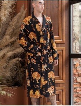 Мужской халат с драконами Mia-Amore DRAGON 5089, Цвет: черный, Размеры: L/XL