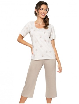 Хлопковая пижама с бриджами Donna SANDI 3/4, Цвет: молочный/светло-беже, Размеры: L