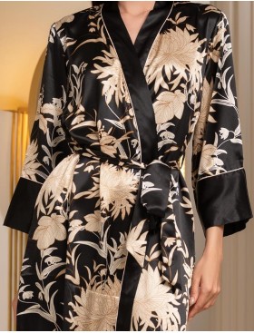 Натуральный шёлковый халат Mia-Amore ELMIRA 4263, Цвет: черный, Размеры: 4XL/5XL, изображение 4