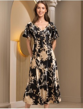 Длинная сорочка с цветами Mia-Amore ELMIRA 4268, Цвет: черный, Размеры: 4XL