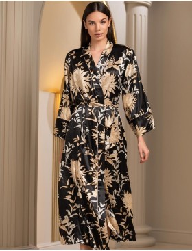 Шёлковый длинный халат Mia-Amore ELMIRA 4269, Цвет: черный, Размеры: 4XL/5XL