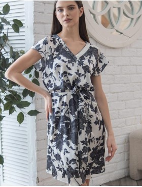 Шёлковая туника с поясом Mia-Amore GLADIS 4114, Цвет: черно-белый, Размеры: 4XL/5XL