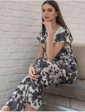 Шёлковая пижама со штанами Mia-Amore GLADIS 4116, Цвет: черно-белый, Размеры: 3XL, изображение 3