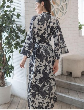 Шёлковый длинный халат Mia-Amore GLADIS 4119, Цвет: черно-белый, Размеры: 4XL/5XL, изображение 2